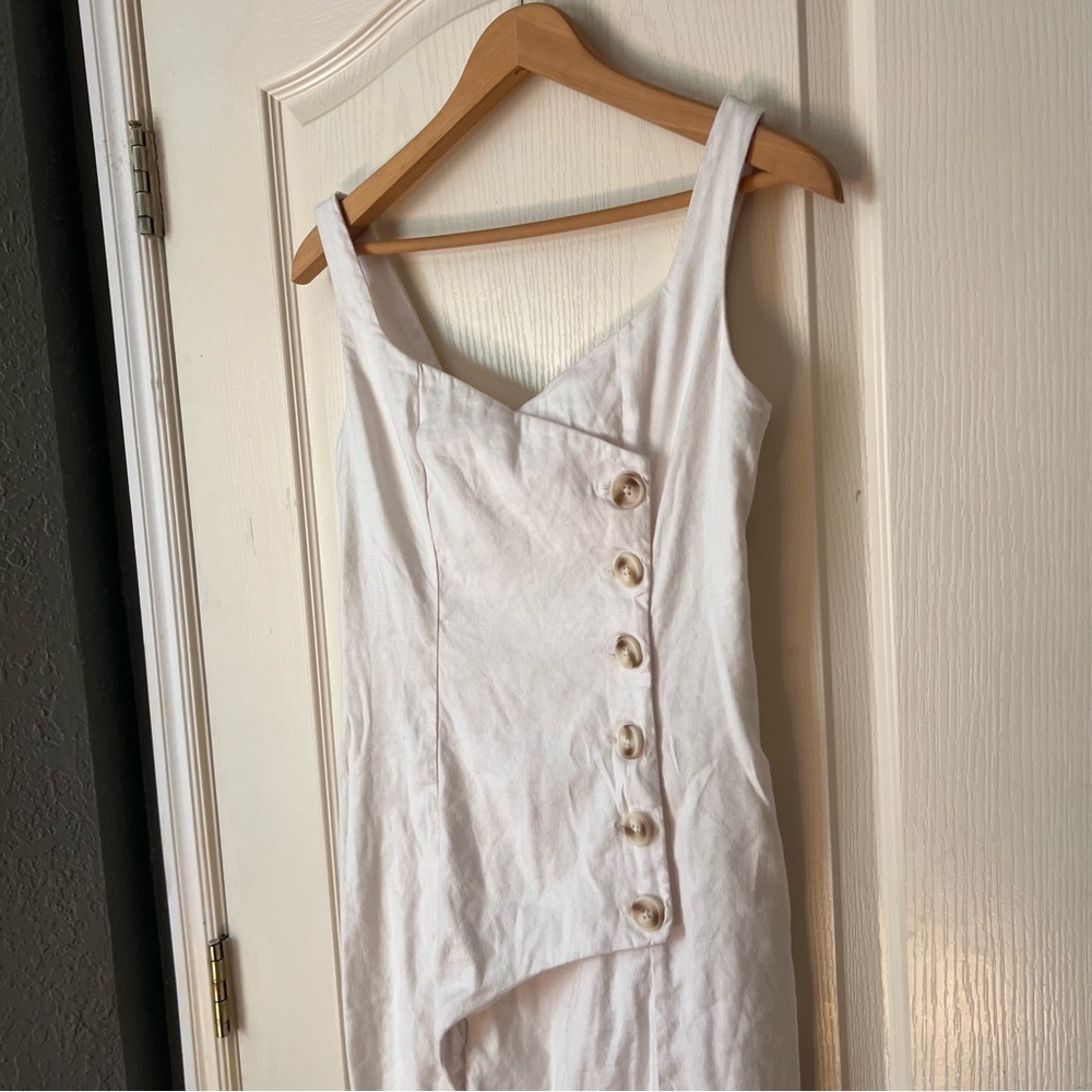 Anthropologie Sleeveless Square Neck Linen Button Wrap Midi Dress, XS - Picture 3 of 14